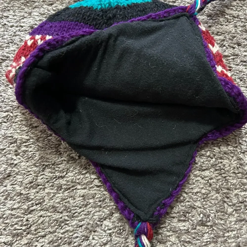 Vintage Wool Beanie Winter Hat Nepal 80s 90s Earflap Knit Cap Unisex